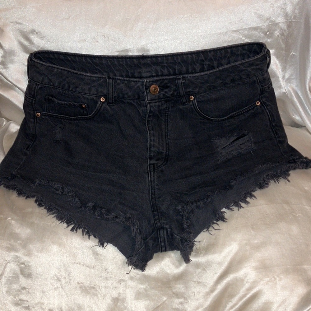 Divided Black Frayed Distressed Black Denim Women Shorts Size 8